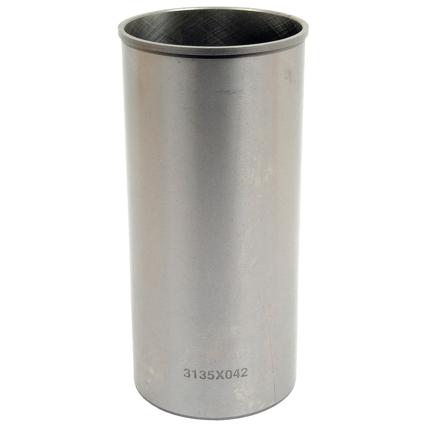 A cylindrical metal tube with a smooth surface, marked with the code "3135X042" near the bottom, resembles a Sparex Piston Liner (Finished) used in Massey Ferguson engines, Part No. S.42431.