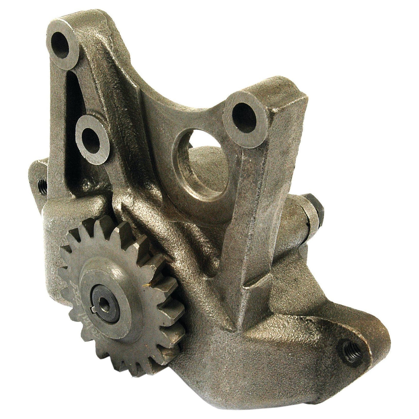 The Sparex Engine Oil Pump, Sparex Part No. S.42434, is a metal mechanical component featuring a gear and several bolt holes, designed specifically for Massey Ferguson or Landini engines.