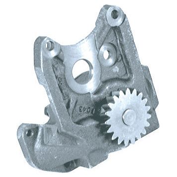 A close-up image of a metallic automotive part with visible gear and mount holes, an Engine Oil Pump by Sparex (Part No. S.42435) suited for Landini LEGEND or Massey Ferguson tractors.