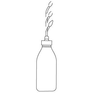 A line drawing depicting the graceful design of the Sparex Oiler (Plastic), 250ml | Sparex Part No. S.4243, features a bottle with a cap from which three flowers bloom elegantly, akin to an adjustable spout.