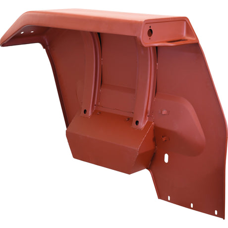 A high-quality Sparex Fender (with Tool Box), part number S.42446, is designed for assembly on the right-hand side of a vehicle, featuring a red metal construction with a rectangular shape and bolt holes. It is perfect for Massey Ferguson models.