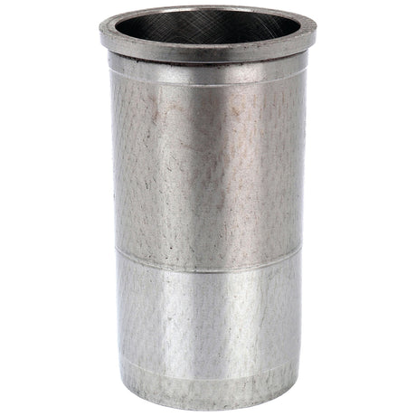 The Piston Liner (Finished) by Sparex, Part No. S.42450, is a metallic cylindrical object with a flanged top edge and a slightly textured surface, resembling a pipe or exhaust component. It is designed for Massey Ferguson tractors with a bore of 79.38mm.