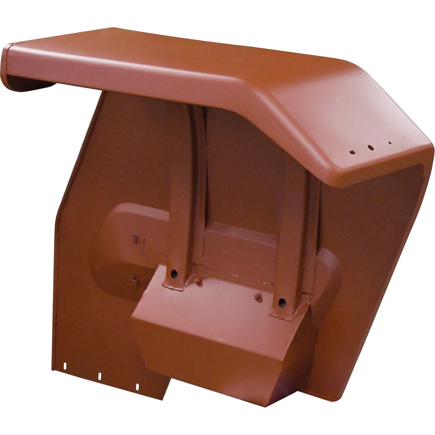 Introducing the Sparex Fender (with Tool Box) - LH | Sparex Part No. S.42495, a robust brown cover featuring a curved top and convenient mounting holes, specifically designed for protection and safety on your Massey Ferguson equipment.