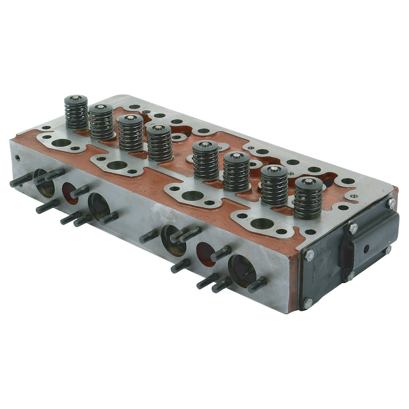 Image of the Sparex Cylinder Head Assembly - S.42496, showcasing visible valves and springs, along with camshaft passages, set against a white background.