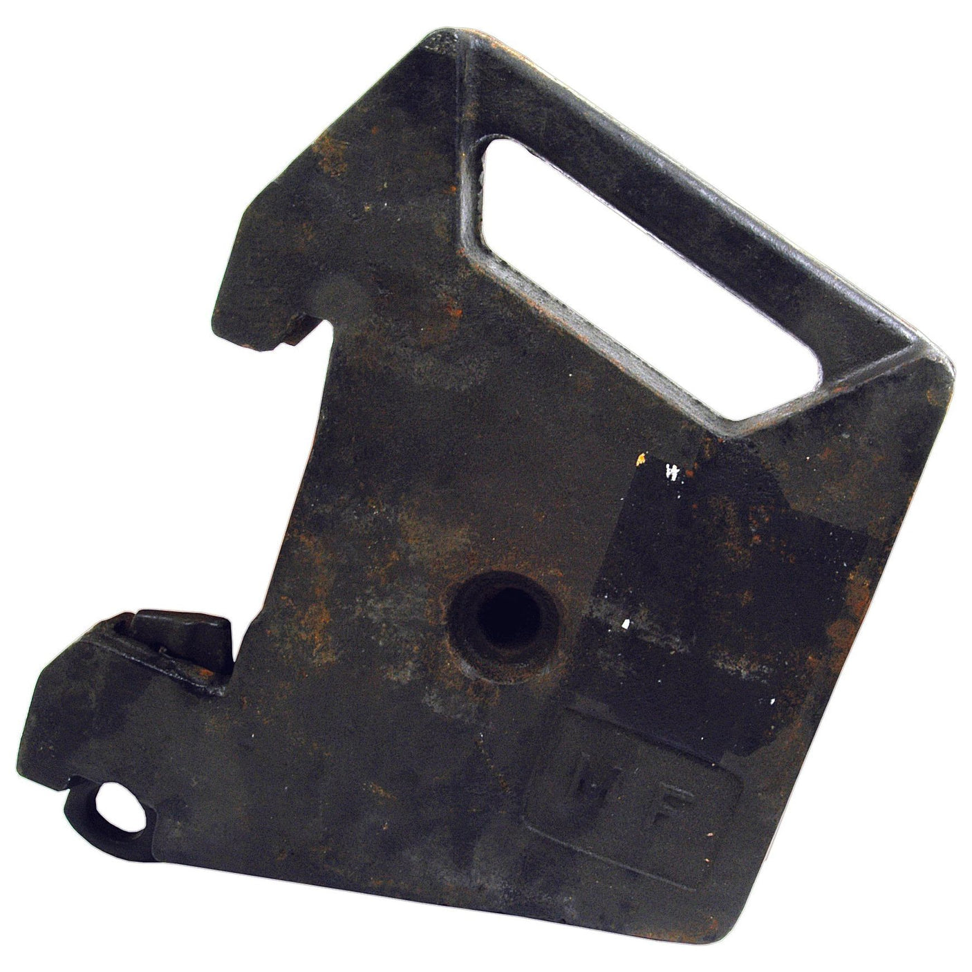 A rusted Front Weight - 27Kgs with a handle and a prominent hook-like protrusion at the bottom left corner, reminiscent of vintage Massey Ferguson spare parts. This product is identified by Sparex Part No.S.42608 from the Sparex brand.