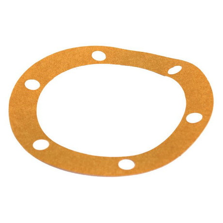 A Gasket, Sparex Part No. S.42622 from Sparex is a thin, round, brown component with six evenly spaced holes, commonly used for sealing two flat surfaces in mechanical assemblies such as those found in Massey Ferguson tractors.