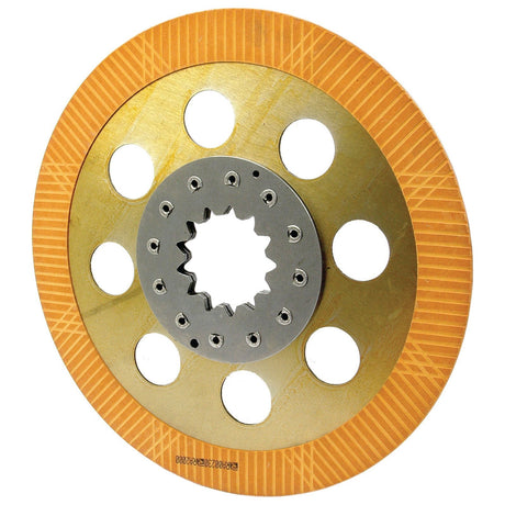 A circular Brake Friction Disc with a 345mm outer diameter (OD) features Sparex's signature orange friction material, multiple round holes, and a center hub with 13 splines - Product Code S.42648.