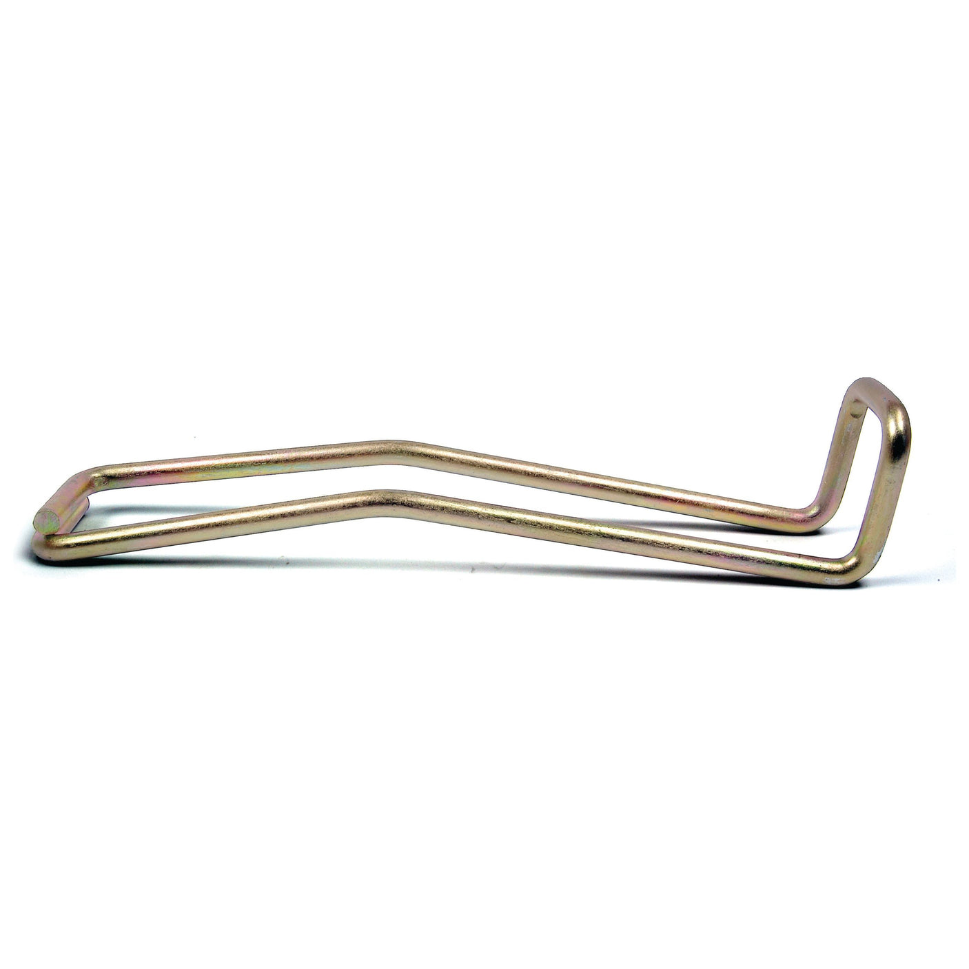 A Top Link Clip (Sparex Part No. S.4264) from Sparex, formed from metal into an elongated U-shape with a right-angle bend near one end, resembles a John Deere clip.