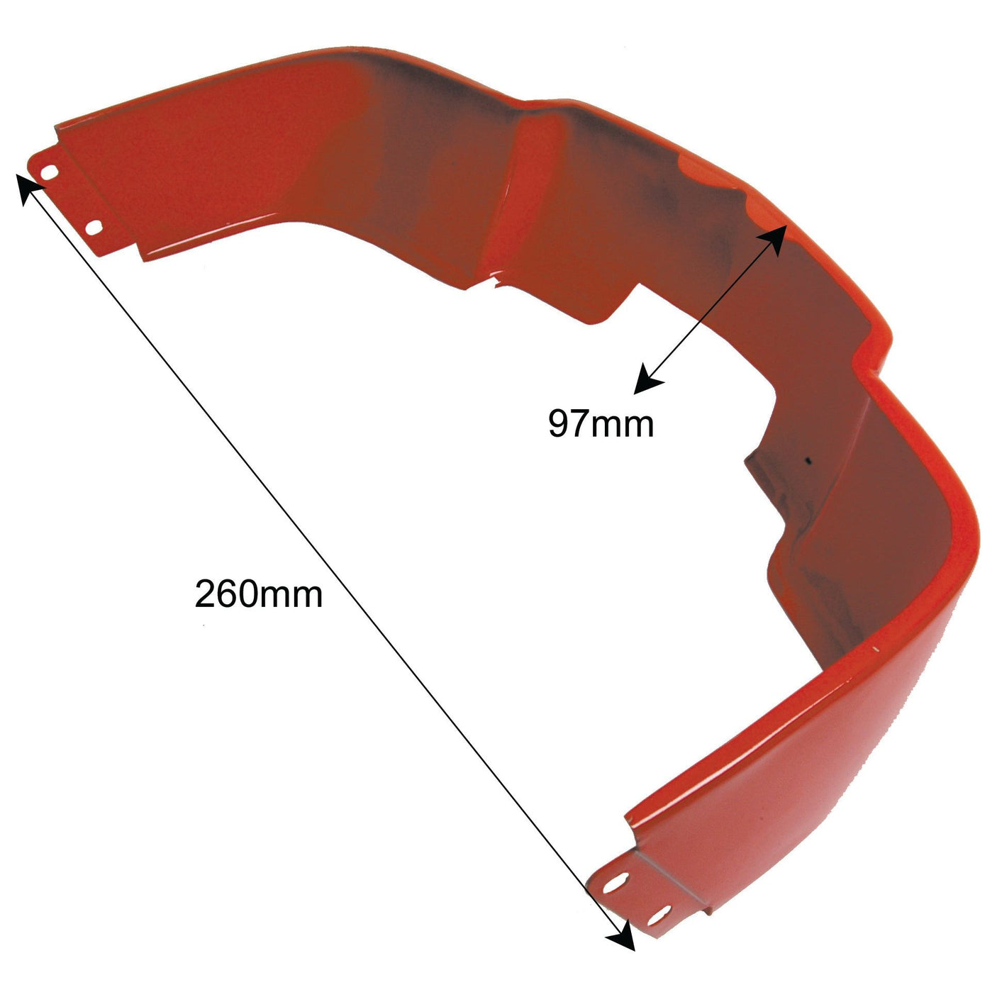 Lower Panel | Sparex Part No. S.42663 by Sparex, measuring 97mm in width and 260mm in length, is a red bracket compatible with Massey Ferguson equipment. It features two mounting holes for secure installation and serves as an ideal replacement component.