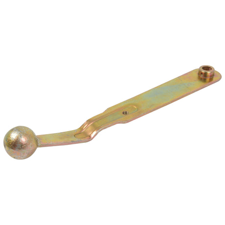 The Sparex Quadrant Lever (Part No. S.42695) showcases a metallic design with a spherical end on one side and a hole on the opposite end. It includes a slight notch in the middle and an unfinished surface, making it an essential component among tractor parts.