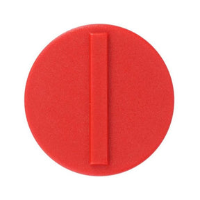 Close-up of the Massey Ferguson - Padding - 4270215M1, a round, red plastic object with a vertical raised rectangle in the center, showcasing the precision typical of AGCO's engineering.