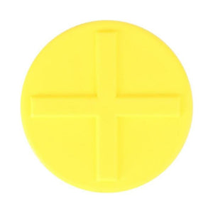 A round, yellow object with a raised plus sign in the center, reminiscent of the precision seen in AGCO's Massey Ferguson model 4270218M1 padding.