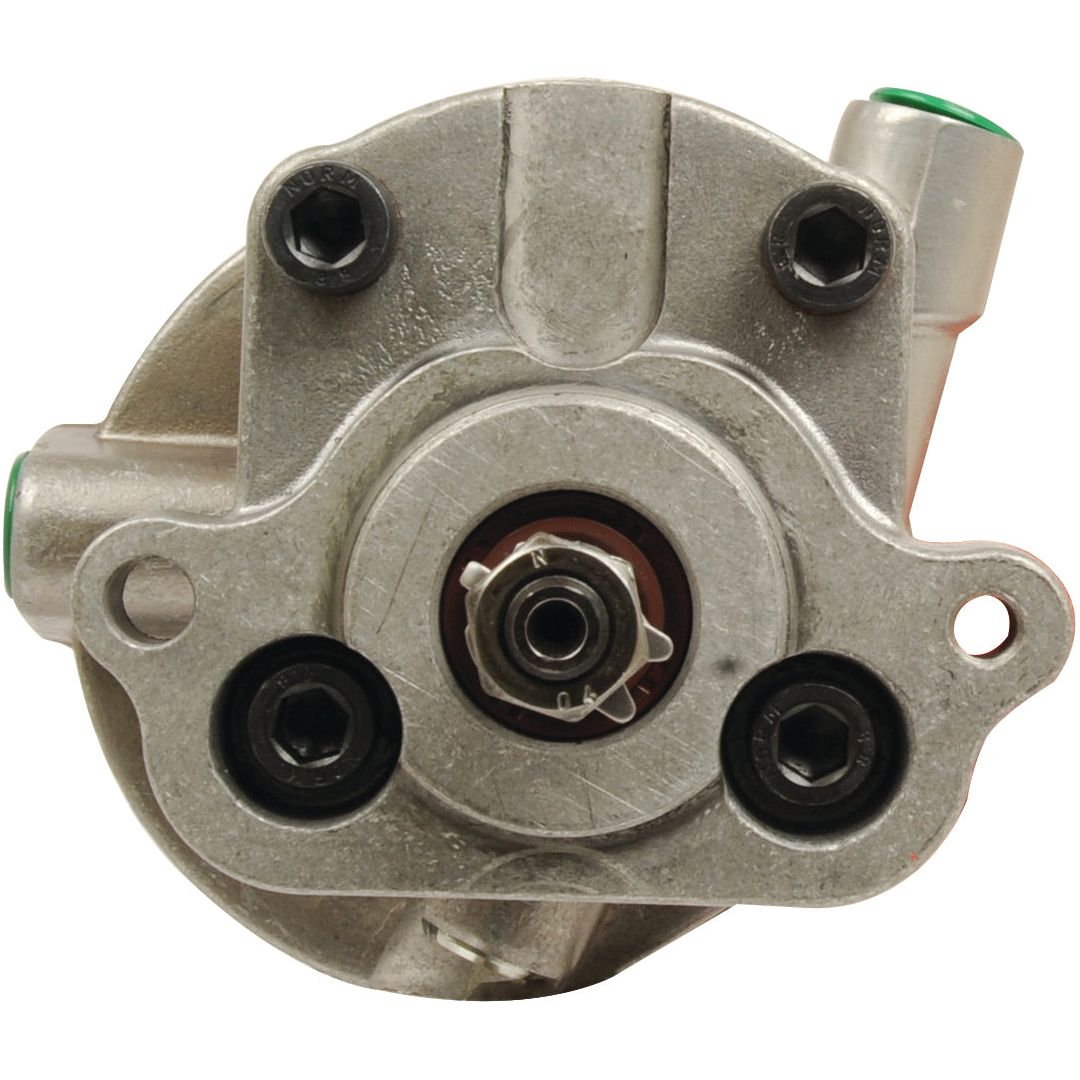 Close-up image of the Power Steering Hydraulic Pump, Sparex Part No. S.42709, a metallic mechanical component with multiple bolts and a central round opening, suitable for use in Landini or Massey Ferguson machinery.