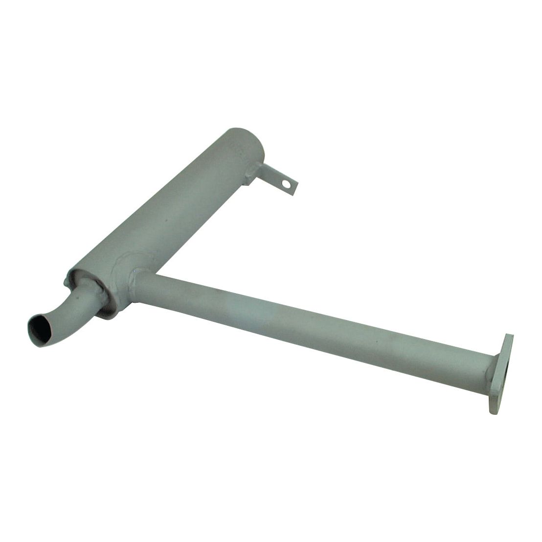 The Silencer - Horizontal - S.42725 by Sparex is a grey matt finish metal exhaust pipe with a cylindrical chamber and connecting tubes, designed for use in vehicle exhaust systems.