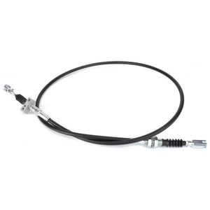 A product from AGCO, the Massey Ferguson Cable Hydraulics 4272753M3, is a black automotive cable with metal connectors on both ends used for transmitting mechanical force or control in vehicles such as Massey Ferguson models.