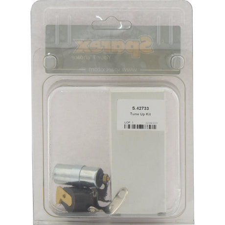 A blister pack contains an Ignition Kit - S.42733 by Sparex, featuring a silver motor component along with additional parts. The item code S.42733 is prominently displayed on the front label. For more options to maintain your equipment, check out related products from Agripak.