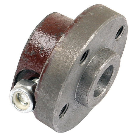 A Water Pump Pulley (Sparex Part No.S.42742) from the brand Sparex features a metal flange with a threaded hole and three mounting holes arranged around a central opening, ideal for use in Massey Ferguson tractors.