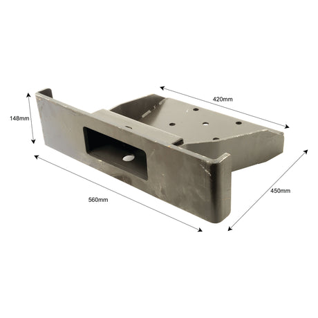 The Sparex Front Weight Frame (Part No. S.42745) is a rectangular metal bracket with dimensions of 560mm in width, 148mm in height, 420mm depth on the top part, and 450mm depth on the bottom part. Designed for durability, it is ideal for use with Massey Ferguson tractors or as a Sparex bumper component.