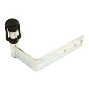 The Beacon Bracket (RH) - S.42828 from Sparex is a metallic L-shaped bracket with a cylindrical black and silver attachment on the shorter edge, featuring three oval holes on the longer edge, ideal for Ford assembly.