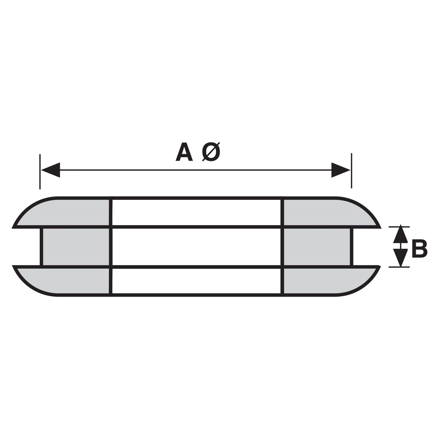 Diagram illustrating a cylindrical object with dimensions labeled as 'A' for diameter and 'B' for height, similar to the Sparex Grommet (Part No. S.42873) used in Massey Ferguson equipment.