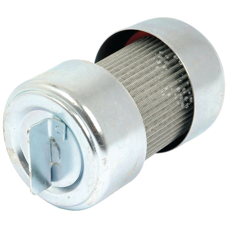 A cylindrical metal filter with a mesh interior and a flat top featuring a latch mechanism, perfect for a Hydraulic Filter Kit (Sparex Part No.S.42878) by Sparex.