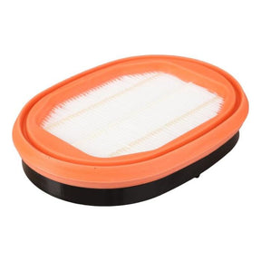 An oval-shaped air filter with an orange rubber edge and a white pleated surface, perfect for the 7600 Series Massey Ferguson, is the AGCO Massey Ferguson - Filter Air Inner - 4288979M1.