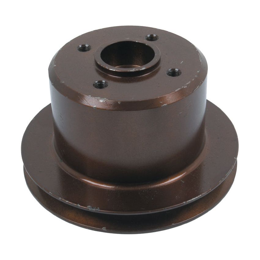 A brown metal Water Pump Pulley with a cylindrical shape, featuring multiple holes and a central circular opening, perfect for Landini 6500 tractors, from Sparex | Part No. S.42911.