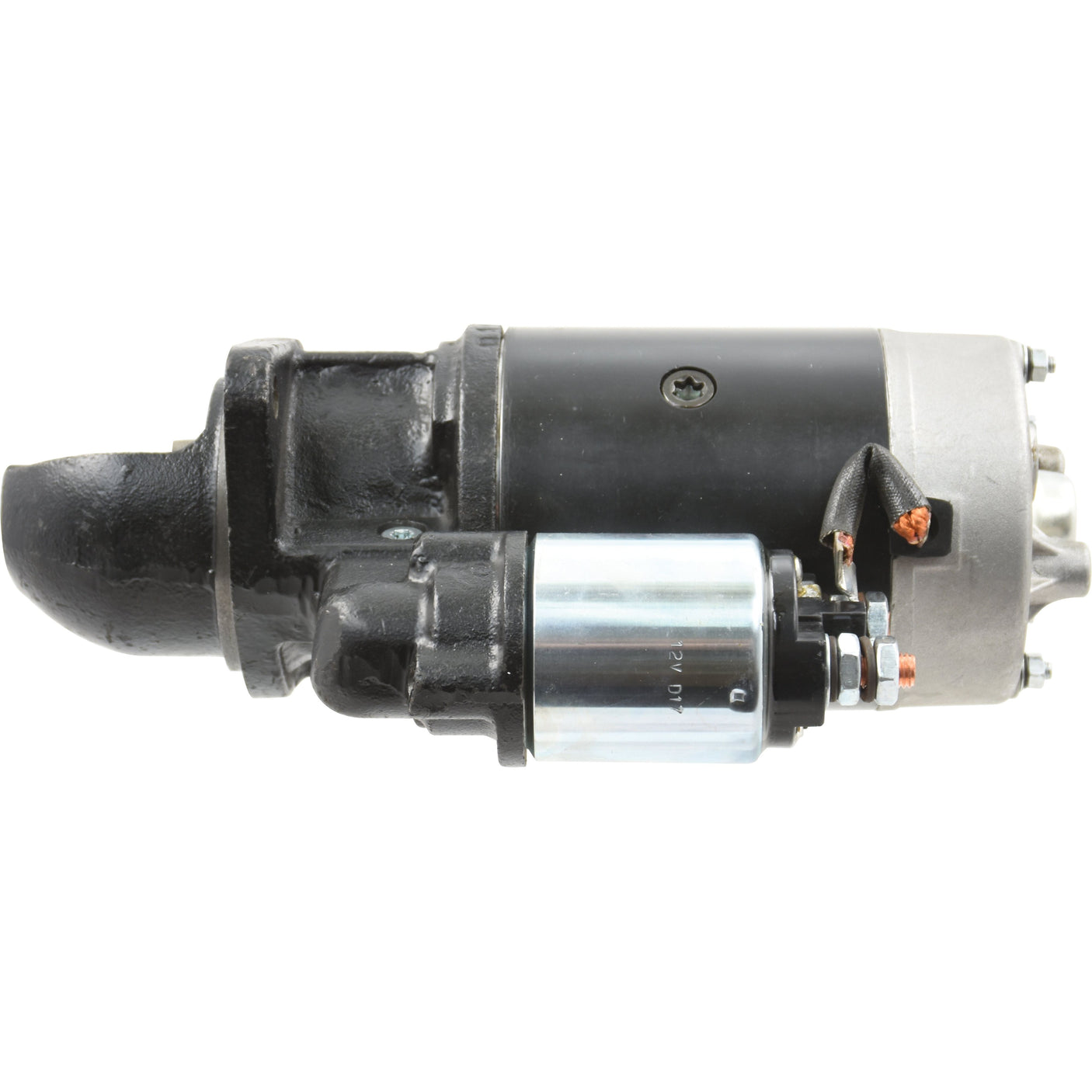 The Starter Motor - 12V, 2.7Kw (Sparex) with a cylindrical body and various electrical connections is shown against a white background.