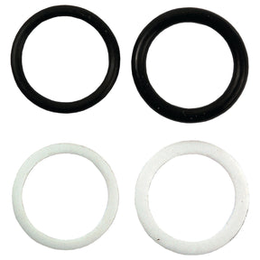 Image of four O-rings, two black and two white, arranged in a 2x2 grid, showcasing Sparex product specifications for Seal Repair Kits for Quick Release Couplings 1/2'' (Fits: S.4349) with Sparex Part No. S.4300.