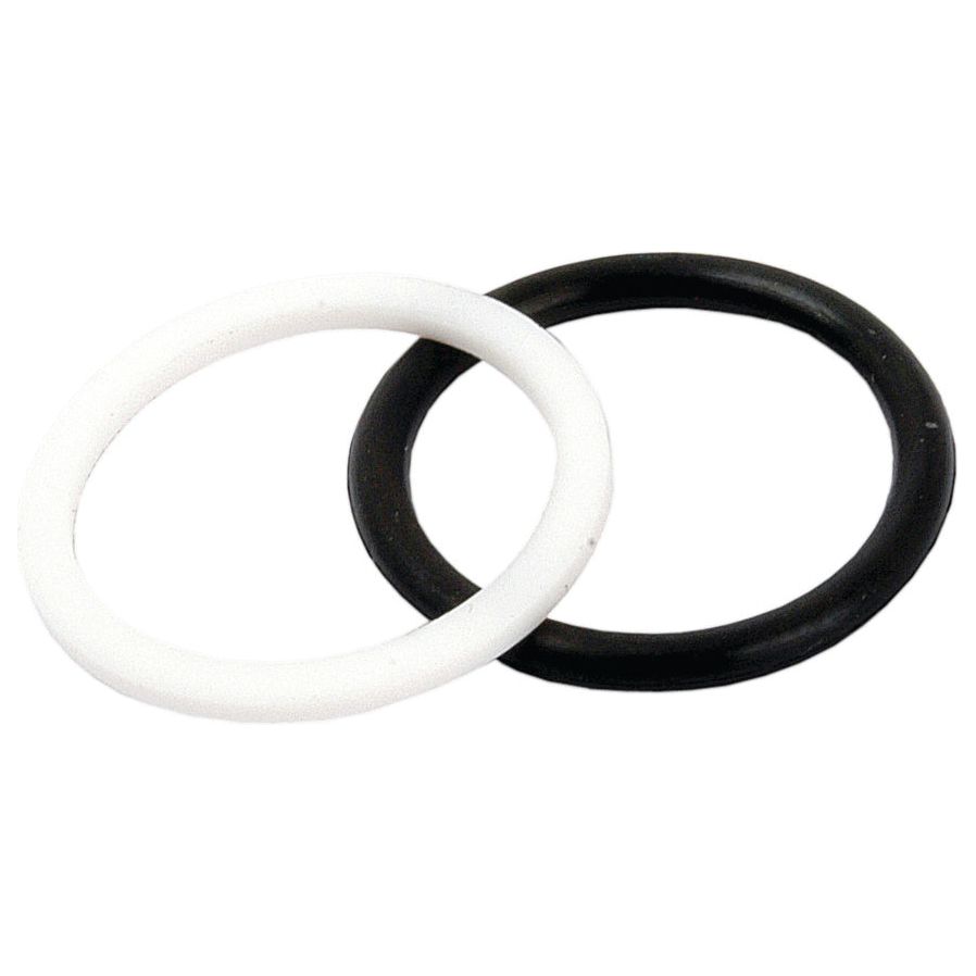 A white O-ring and a black O-ring from the Seal Repair Kits for Quick Release Couplings 1/2'' (Fits: S.4349) by Sparex, lying adjacent to each other.