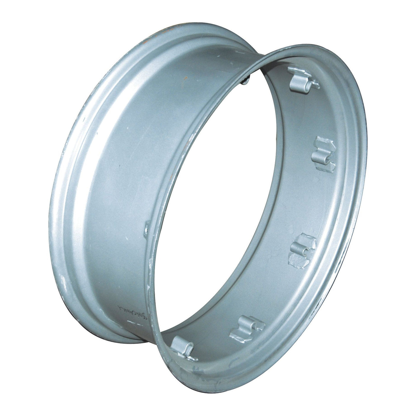 The Sparex Wheel Rim (S.43059) is a 10 x 32'' silver metal rim with a straightforward design, featuring multiple lug holes around the inner edge, making it ideal for accommodating various tyre sizes.