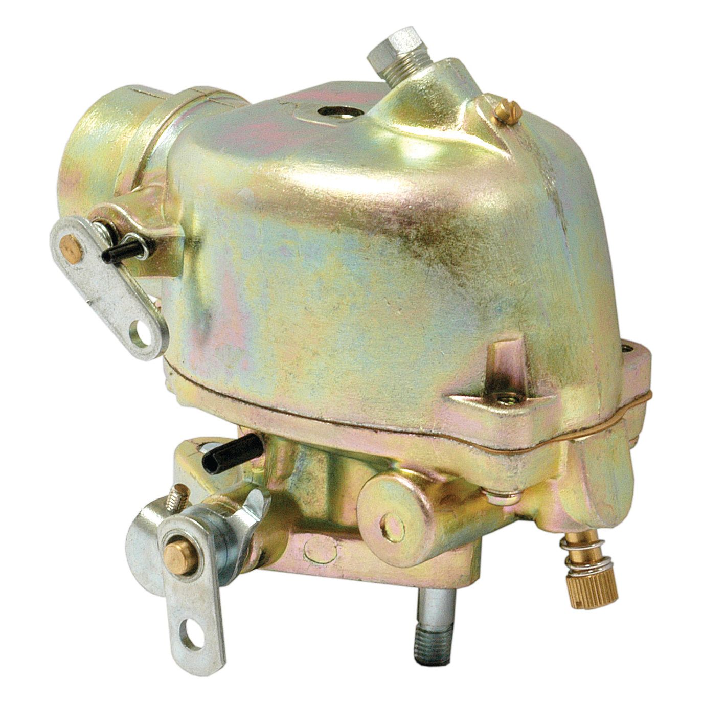 A Sparex Carburettor (Part No. S.43061) is a metal mechanical component equipped with various nuts, bolts, and a cylindrical attachment, featuring a yellowish finish, suitable for Sparex applications.