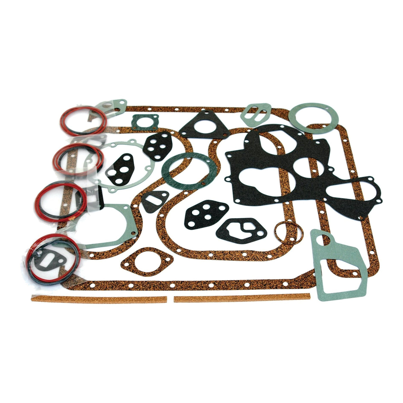 The Bottom Gasket Set (A4.107) by Sparex, with part number S.43083, is laid out on a white surface, designed specifically for Massey Ferguson Perkins Engine models.