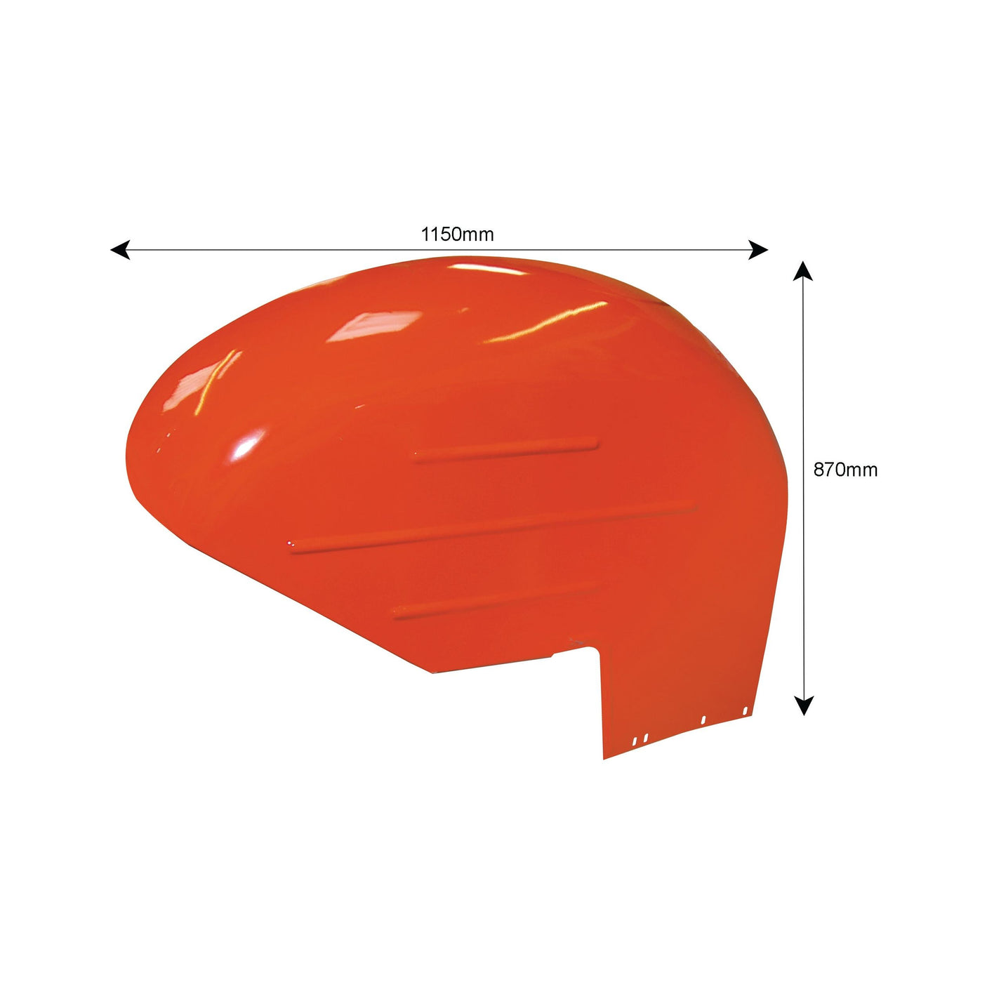 An orange curved metal shield, reminiscent of a sturdy shell, measures 1150mm wide and 870mm tall. This product is the Fender - LH - S.43104 by Sparex.