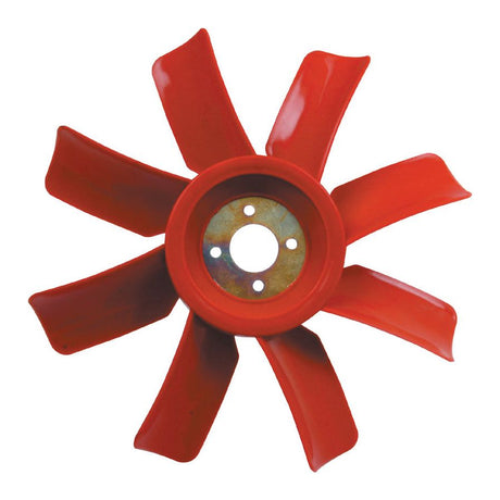 A Sparex Fan Blade (Sparex Part No. S.43124) with red, multi-blade plastic construction and a central metallic hub, viewed from the front on a white background. Ideal for Massey Ferguson parts enthusiasts seeking reliable components.