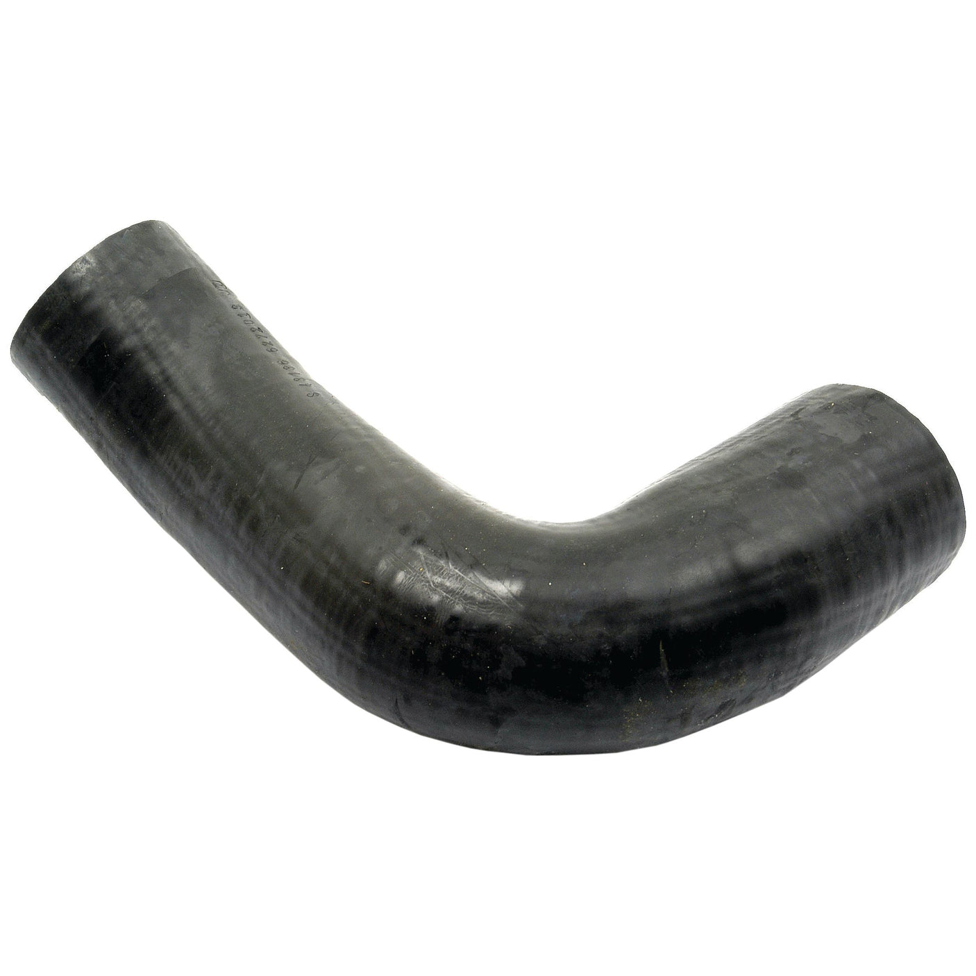 A Bottom Hose from Sparex (Part No. S.43136), with an inner diameter of 48mm at the smaller end and 52mm at the larger end, is typically used in automotive or industrial applications where a black rubber hose bent at a 90-degree angle is required. It can be secured with a hose clip for added stability and is perfect for Massey Ferguson machinery and other equipment utilizing Sparex parts.