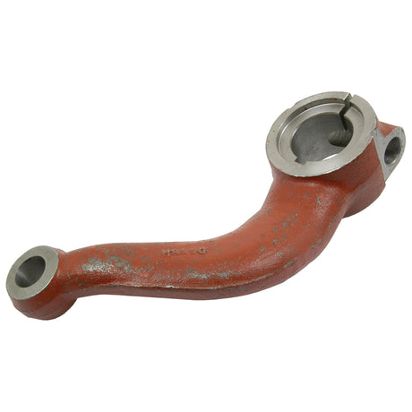 A rust-colored metal mechanical part with two bolted ends and a surrounding circular opening at one end, resembling the Steering Arm (2WD) LH | Sparex Part No.S.43137 by Sparex.