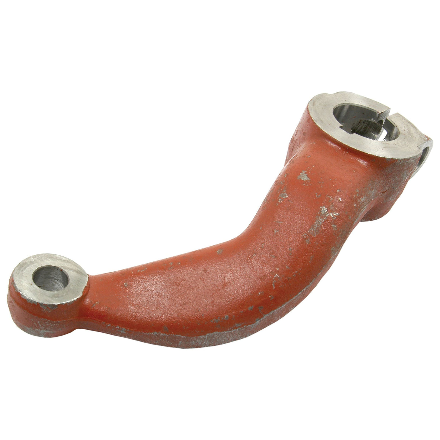 A red-painted metal steering arm with silver ends, featuring two circular openings on each end for attachments, designed for Massey Ferguson and compatible with Landini 7830. This Steering Arm (2WD) RH is available under the Sparex brand, Part No.S.43139.