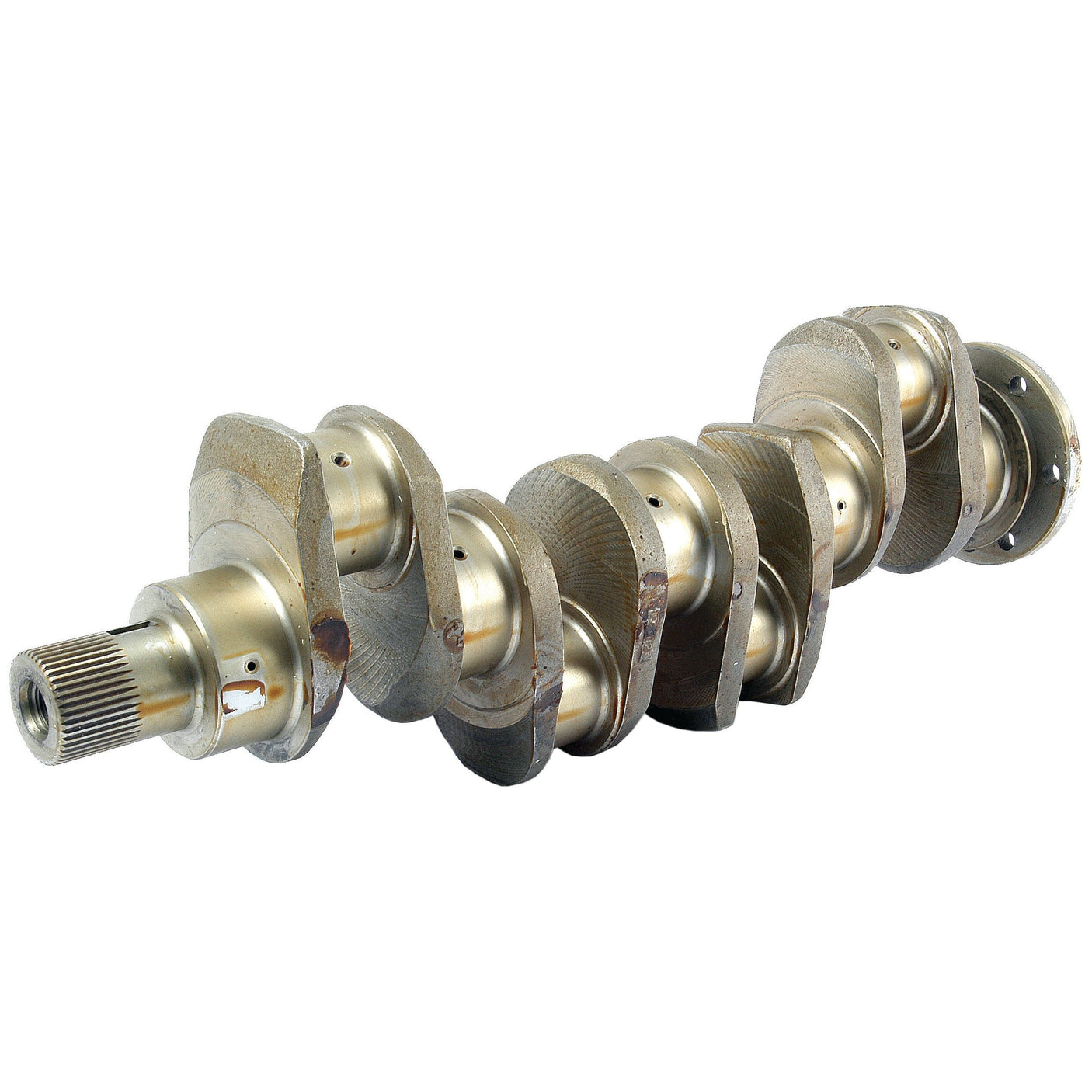 A metal crankshaft, compatible with Sparex components, designed for an A4.212 motor featuring several cylindrical sections and rounded counterweights - Crankshaft (4 Cyl.) A4.212 - S.43156 by Sparex.