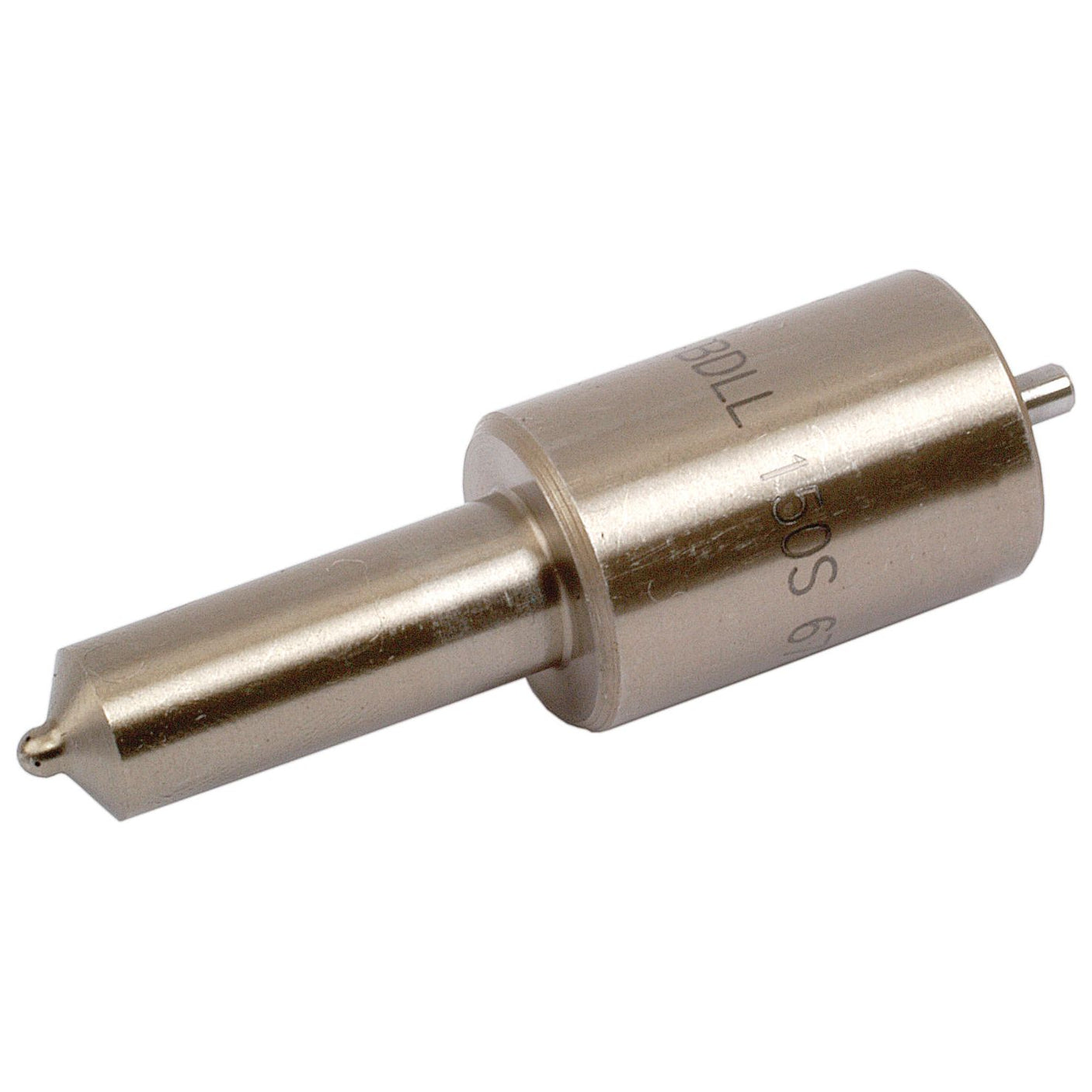 The Sparex Fuel Injector Nozzle (Part No. S.43190) features a metallic, cylindrical body with a tapered end and engraved markings, designed specifically for use in Massey Ferguson and Landini tractors.