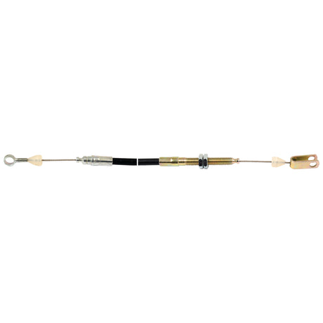 The Sparex Foot Throttle Cable (Sparex Part No. S.43200) features a 1260mm length with a 1108mm outer cable, metal connectors, and a spring-like section in the middle. It has eyelets and threaded ends on either side, making it ideal for various applications including Massey Ferguson equipment.