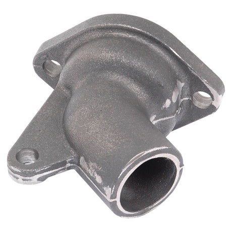 A metal automotive part with a pipe-like extension and three mounting holes, reminiscent of the Thermostat Housing (Sparex Part No. S.43212) from Sparex typically used in Massey Ferguson tractors.