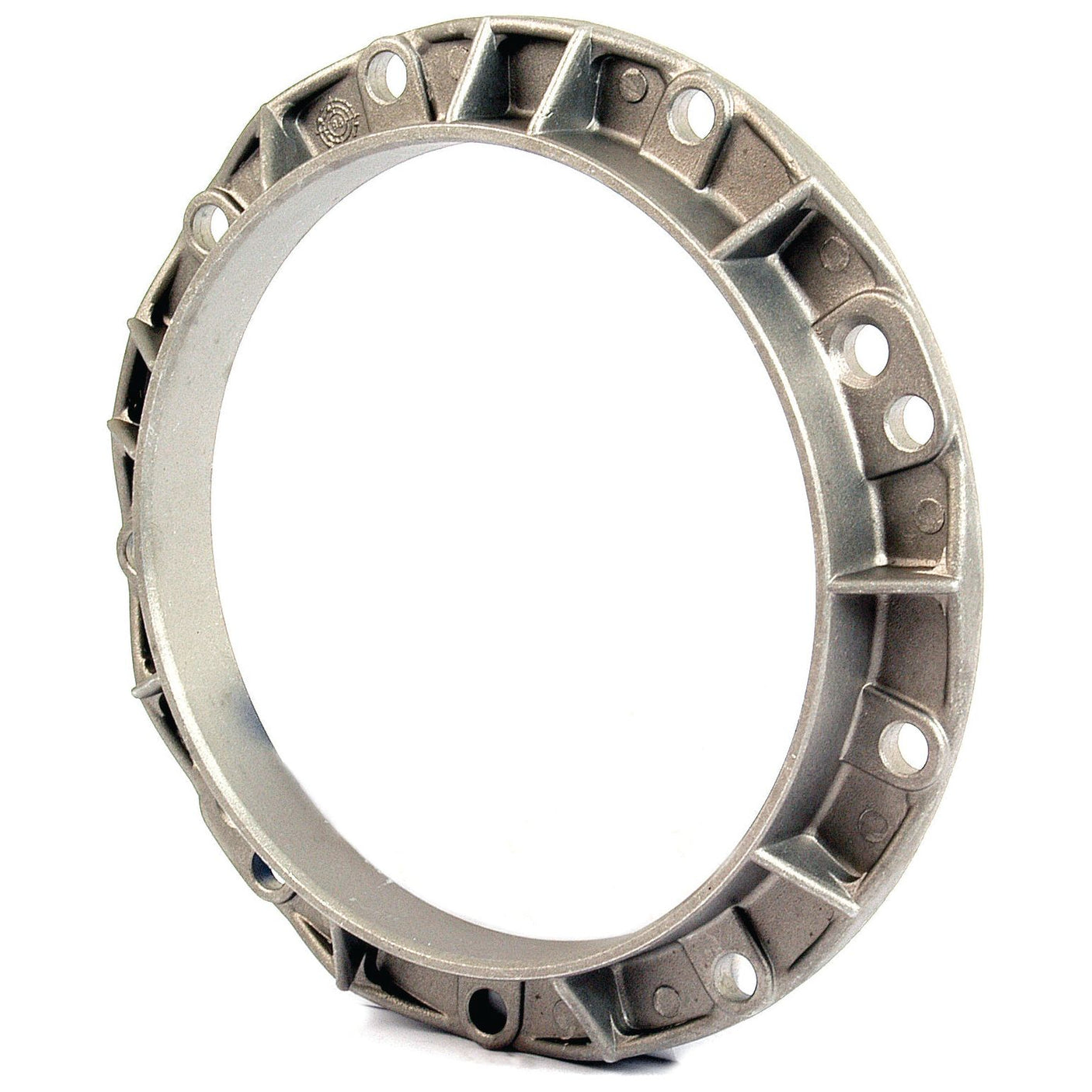 A Rear Crankshaft Seal Housing (Sparex Part No. S.43213) by Sparex, characterized by its circular metal construction with multiple holes and a ridged outer edge, is commonly used in Massey Ferguson agricultural machinery.