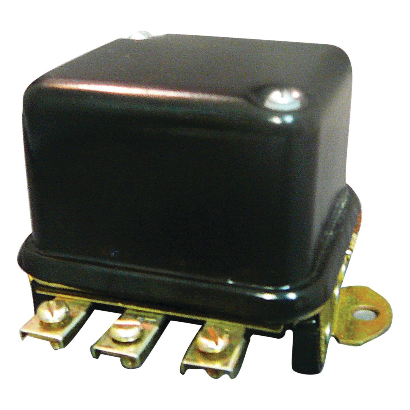 A black Voltage Regulator (Sparex Part No. S.43246), featuring a rectangular cover and three metal terminals at the base, resembling vintage Allis Chalmers equipment.