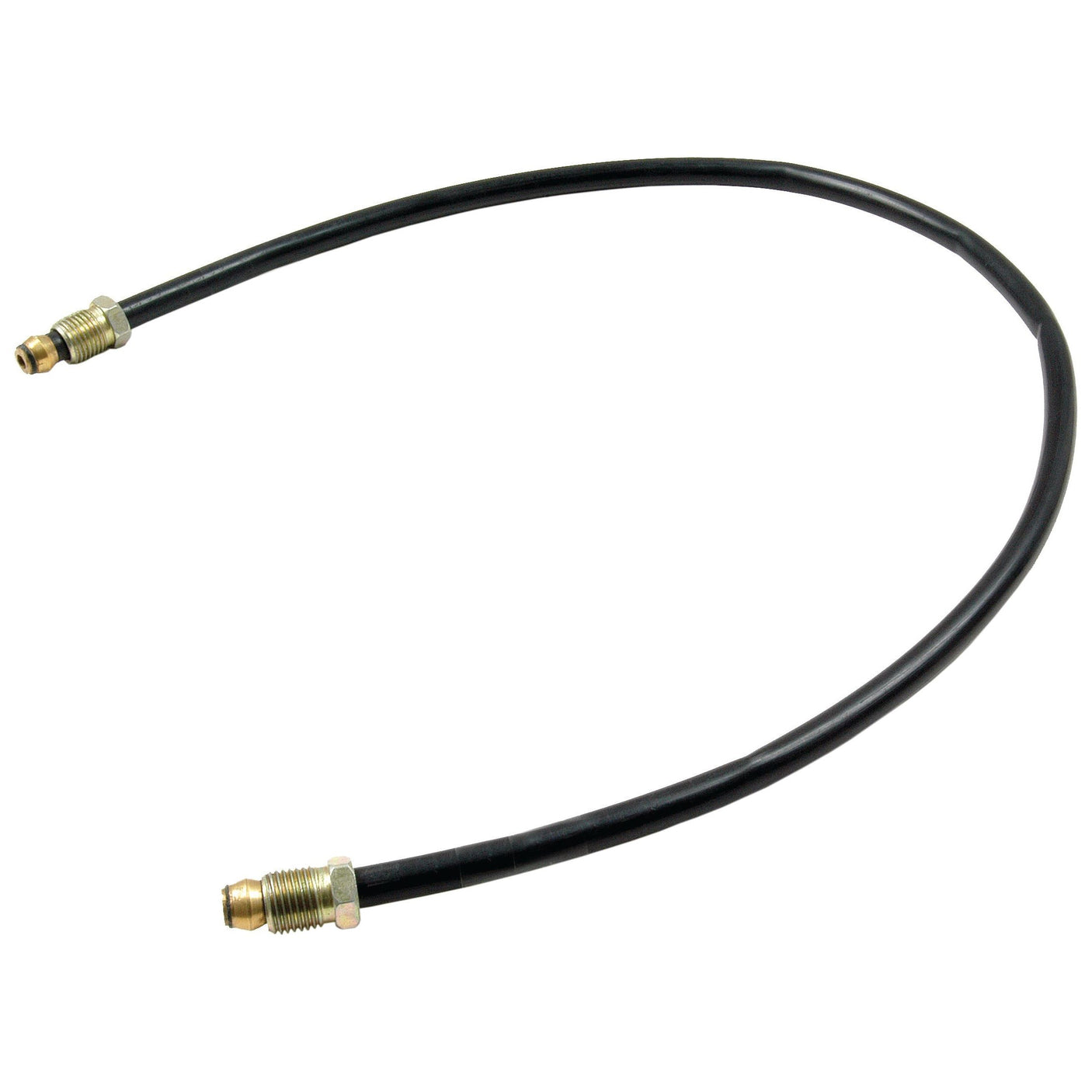 A Sparex Fuel Pipe (Part No. S.43257)—a black flexible hose featuring metallic connectors at both ends, compatible with Massey Ferguson and Perkins A4.236—is ideal for Pipe-Fuel applications.