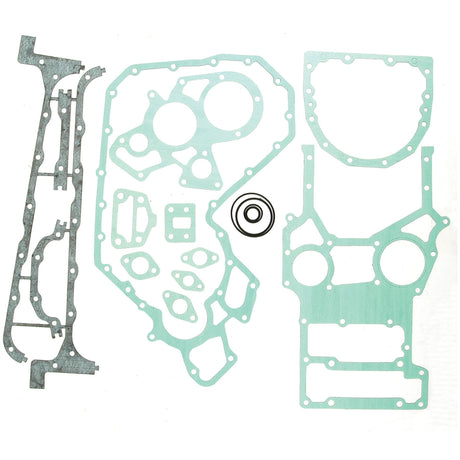 A range of engine gaskets and seals, featuring the Sparex Bottom Gasket Set for 4-cylinder Perkins engines (models 1004.40T and 1004.41), is displayed on a white background. These components are essential in automotive engines to ensure a proper seal between various engine parts.