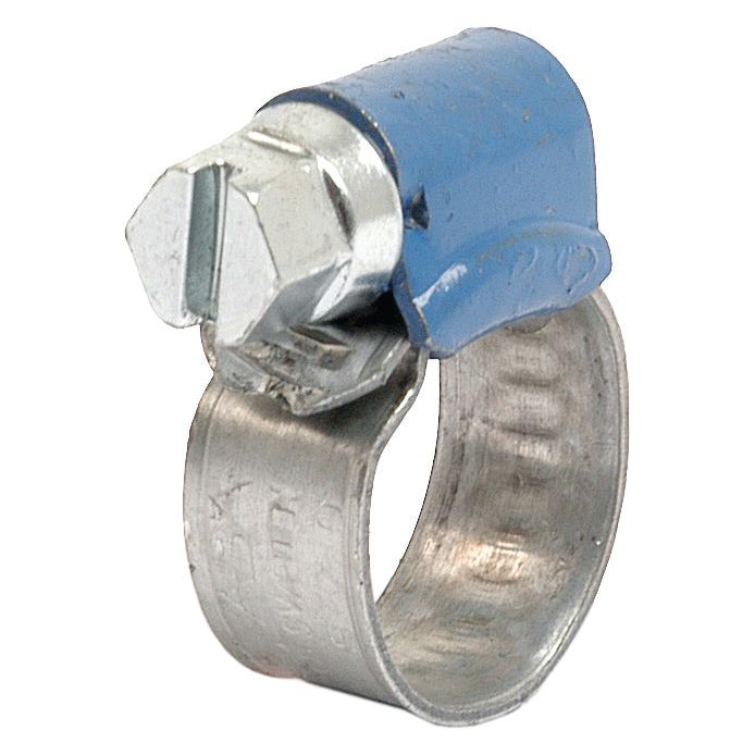 The Sparex Hose Clip (Part No. S.4331), with a minimum diameter of 44mm and a maximum diameter of 56mm, features a blue-coated adjustable mechanism and is crafted from galvanized steel, making it perfect for tightening and securing hoses to fittings.