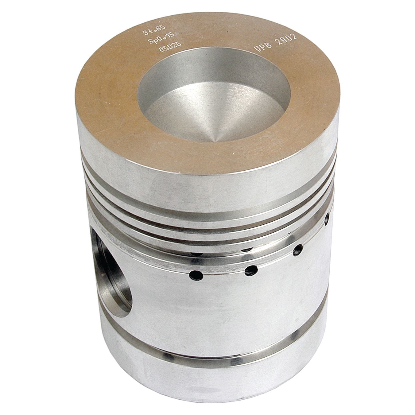 A Piston (Standard) - S.43382 by Sparex, featuring a cylindrical shape with multiple grooves and a hollow center, is showcased against a plain white background, emphasizing its precise bore diameter.