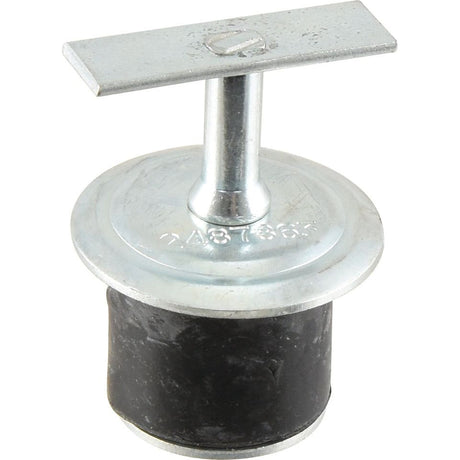 A Sparex Engine Oil Cap (Part No. S.43399) featuring a black rubber seal and a T-shaped handle, designed to fit Massey Ferguson engines.