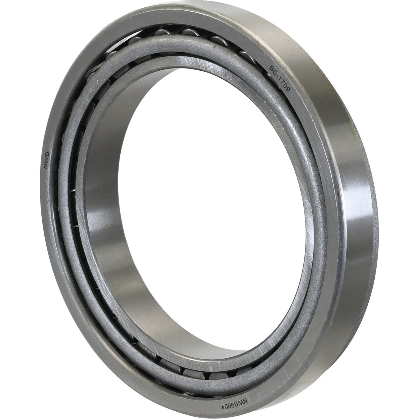 A cylindrical metal bearing with an inner and outer ring, designed for mechanical applications, similar to the Sparex Taper Roller Bearing (4T-T4CB120) - S.43416 used in the John Deere 6000 series.